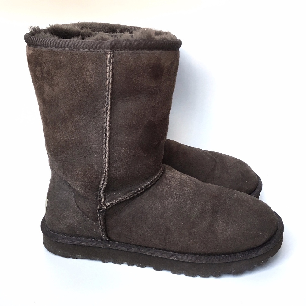 UGG Short Brown Suede Winter Boots Fur Lining Sz 7